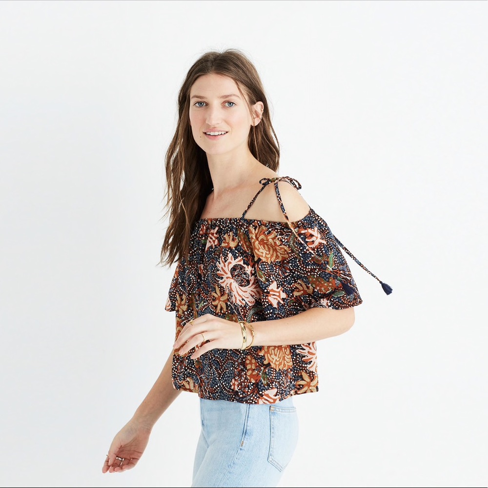 Madewell Silk Cold-Shoulder Top in Sea Floral